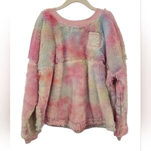 WALT DISNEY WORLD SHERPA/ FUZZY TIE-DYE PASTEL SPIRIT JERSEY. SIZE LARGE.